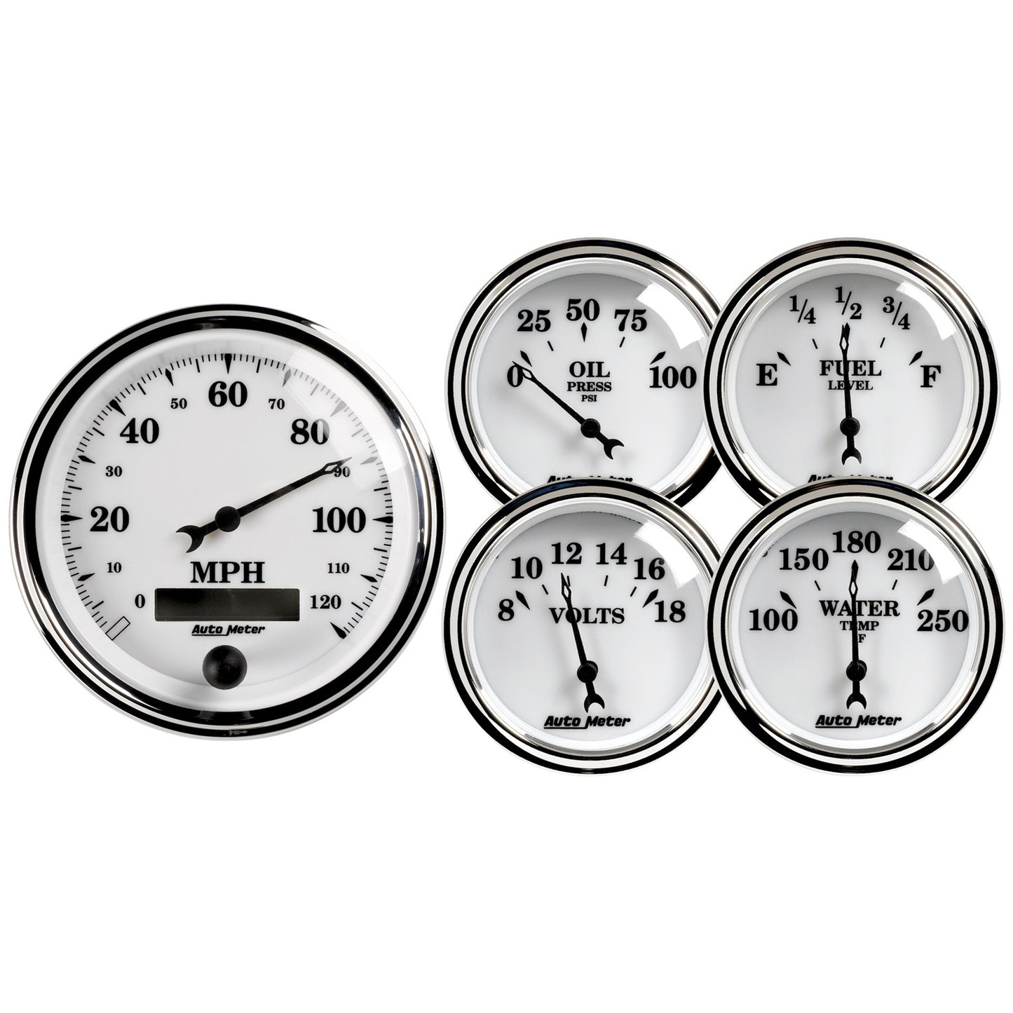 5 PC. GAUGE KIT 3-3/8 In. & 2-1/16 In. ELEC. SPEEDOMETER OLD TYME WHITE II
