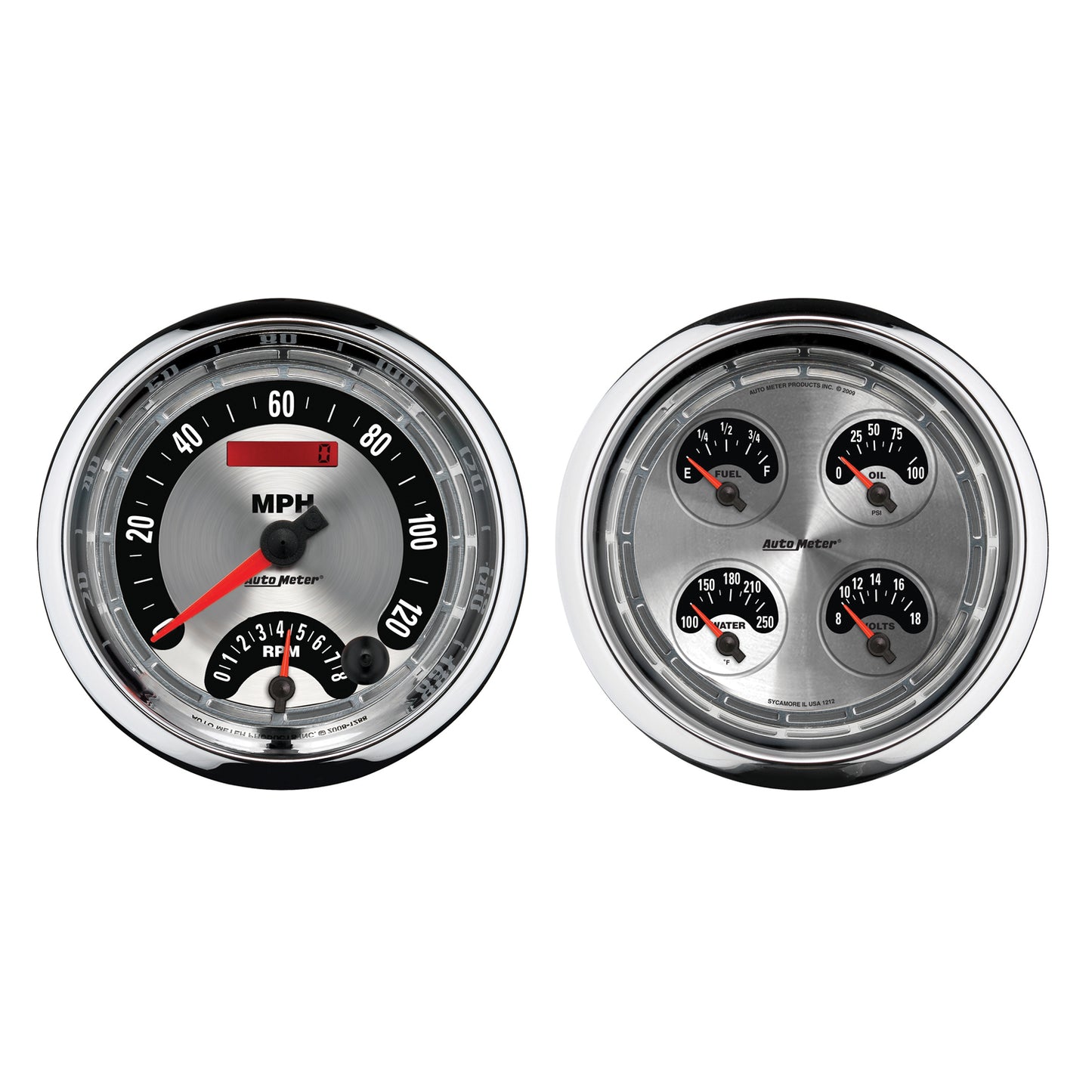 5 In. QUAD GAUGE 8K RPM/120 MPH/100 PSI/100-250 Fahrenheit/8-18V/240-33 O AMERICAN MUSCLE