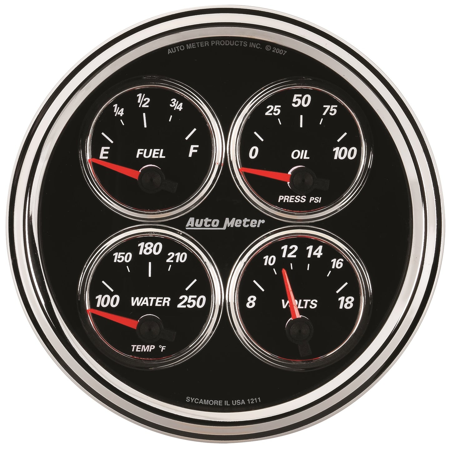 5 In. QUAD GAUGE 100 PSI/100-250 Fahrenheit/8-18V/240-33 O DESIGNER BLACK II
