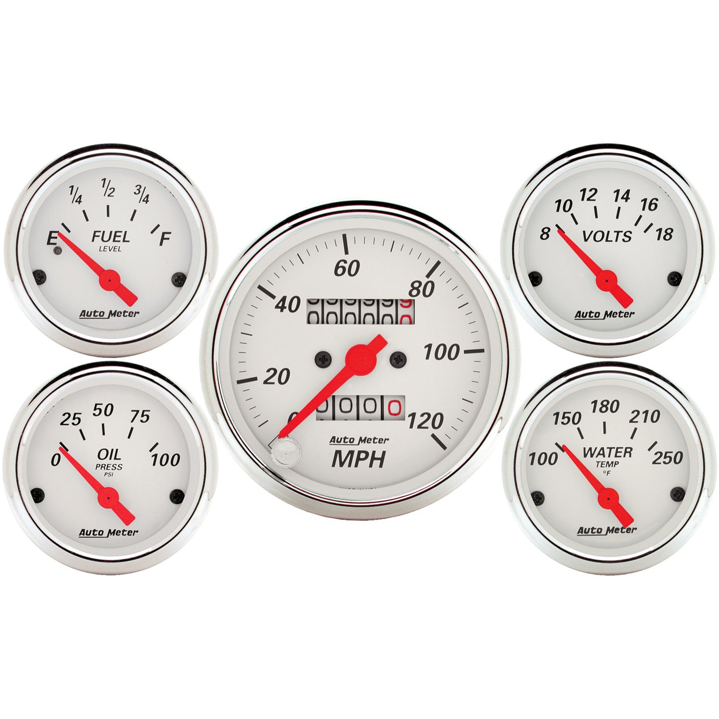5 PC. GAUGE KIT 3-1/8 In. & 2-1/16 In. MECH. SPEEDOMETER ARCTIC WHITE