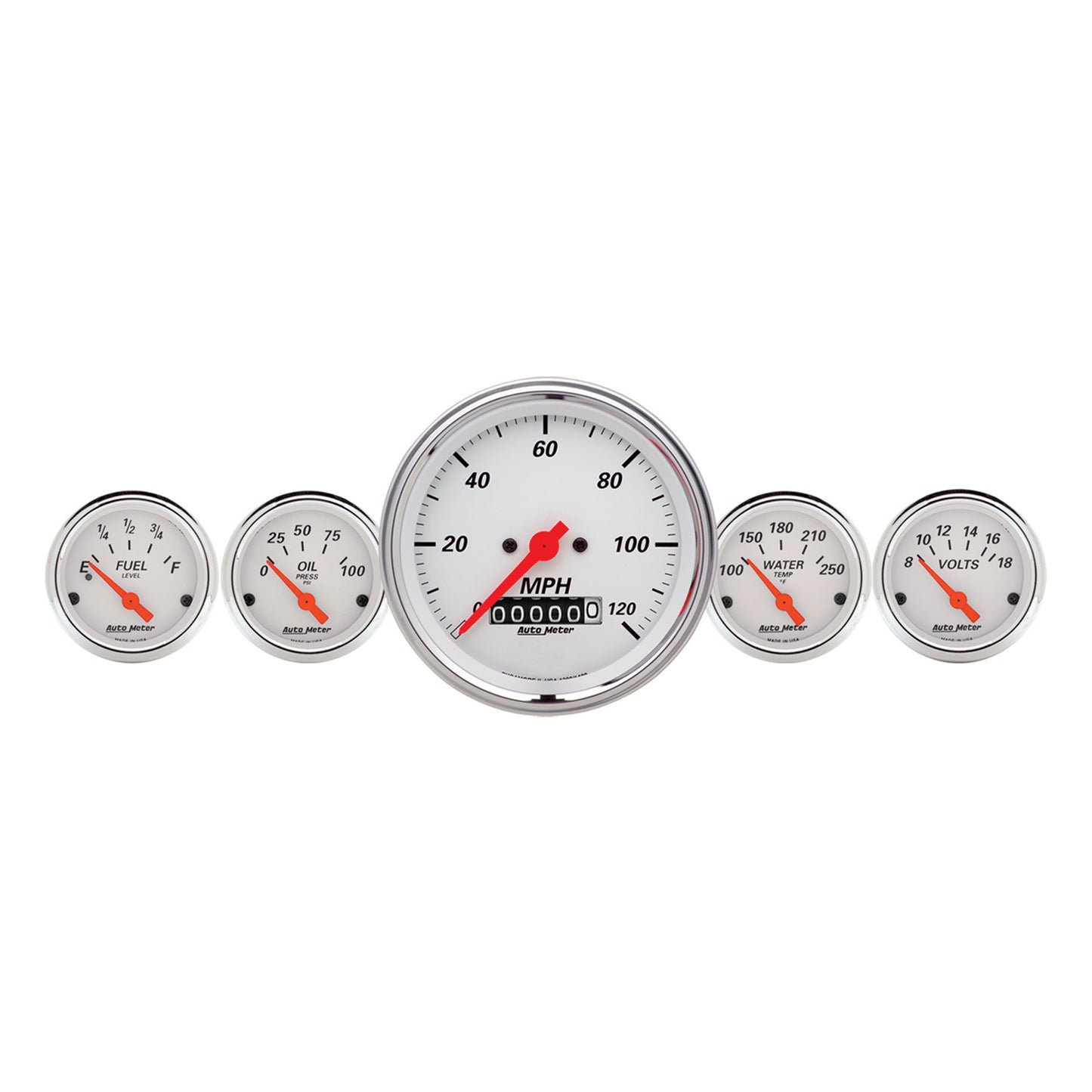 5 PC. GAUGE KIT 3-3/8 In. & 2-1/16 In. ELEC. SPEEDOMETER ARCTIC WHITE