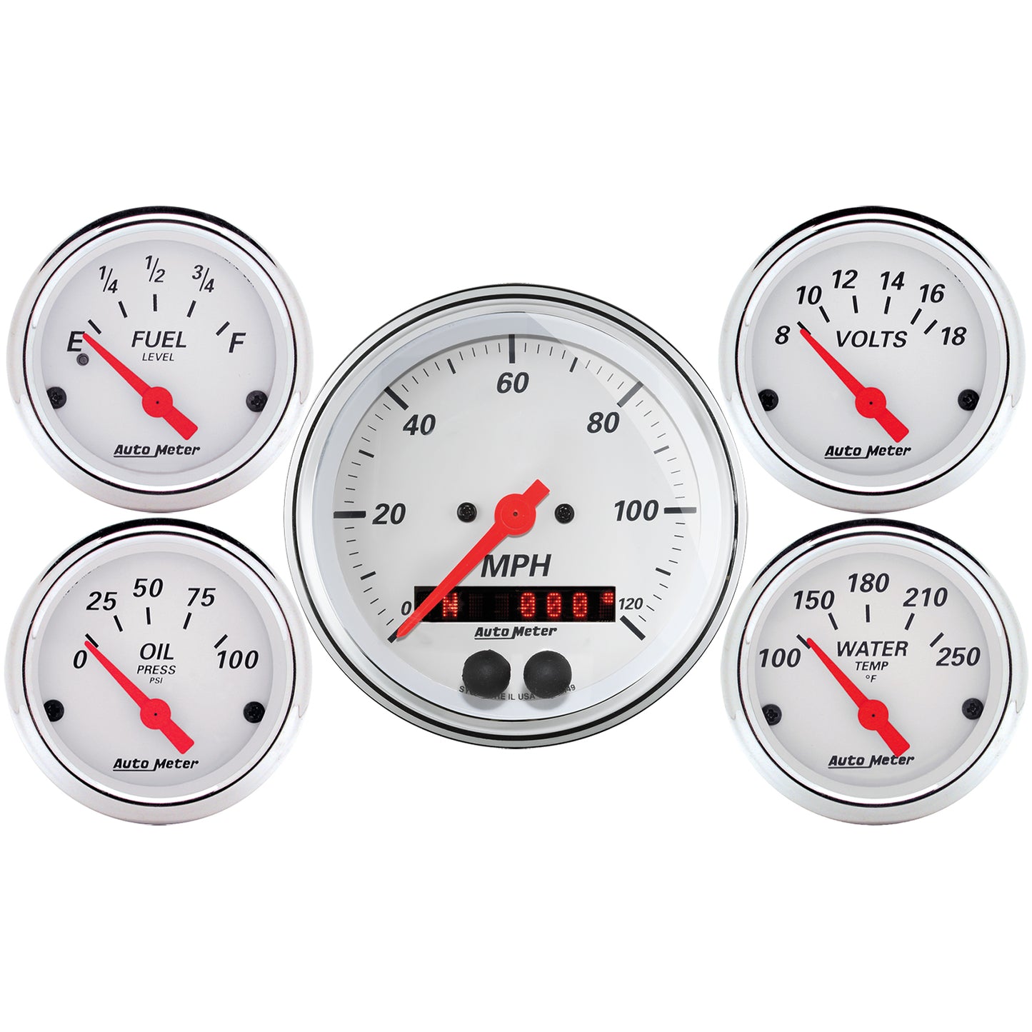 5 PC. GAUGE KIT 3-3/8 In. & 2-1/16 In. GPS SPEEDOMETER ARCTIC WHITE