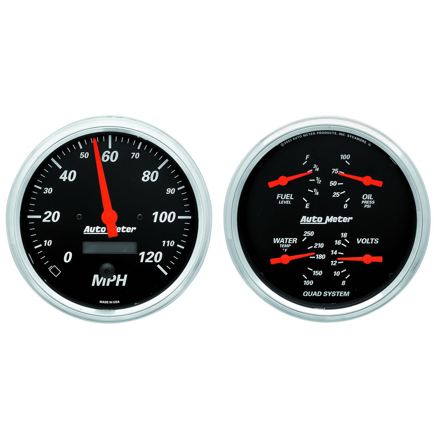 2 PC. GAUGE KIT 5 In. QUAD & SPEEDOMETER 240-33 O DESIGNER BLACK