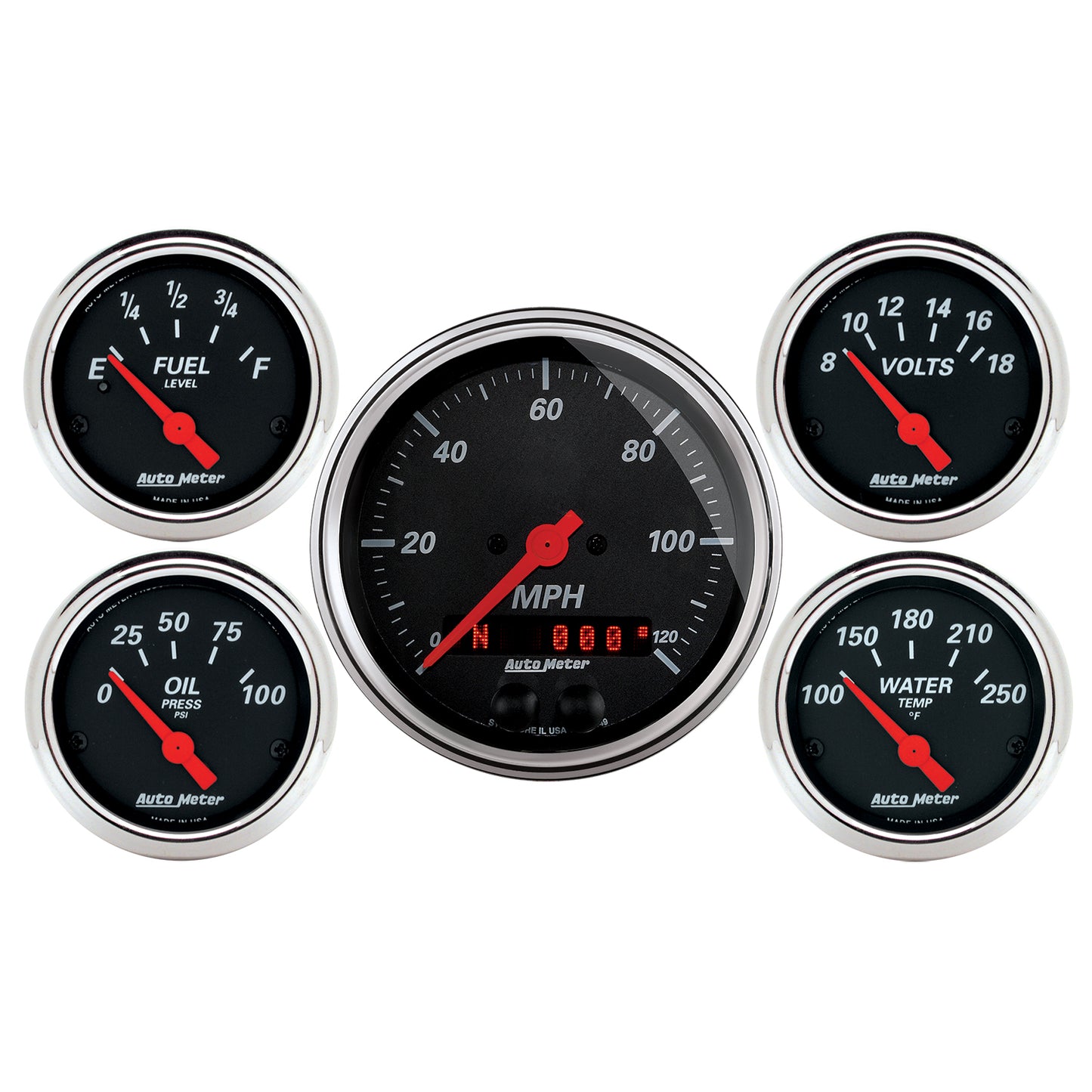 5 PC. GAUGE KIT 3-3/8 In. & 2-1/16 In. GPS SPEEDOMETER DESIGNER BLACK
