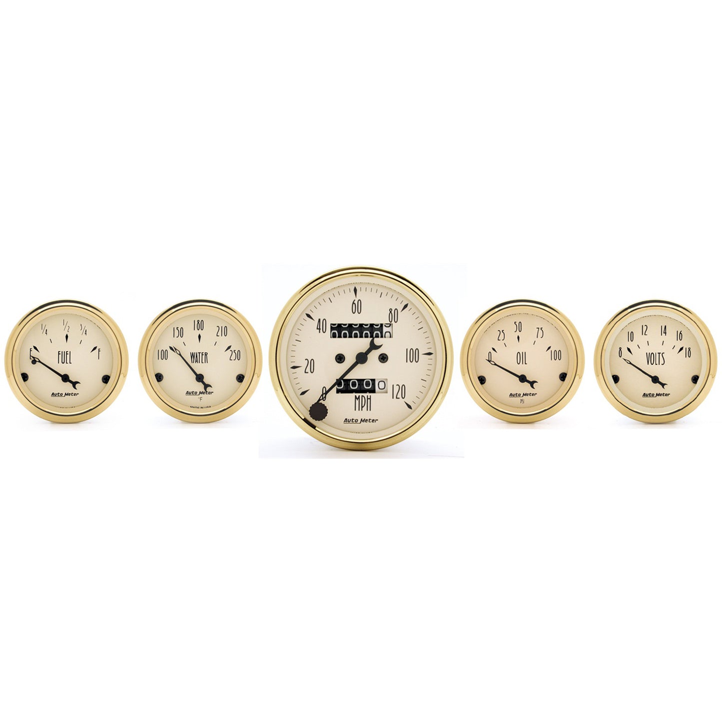 5 PC. GAUGE KIT 3-1/8 In. & 2-1/16 In. MECH. SPEEDOMETER GOLDEN OLDIES