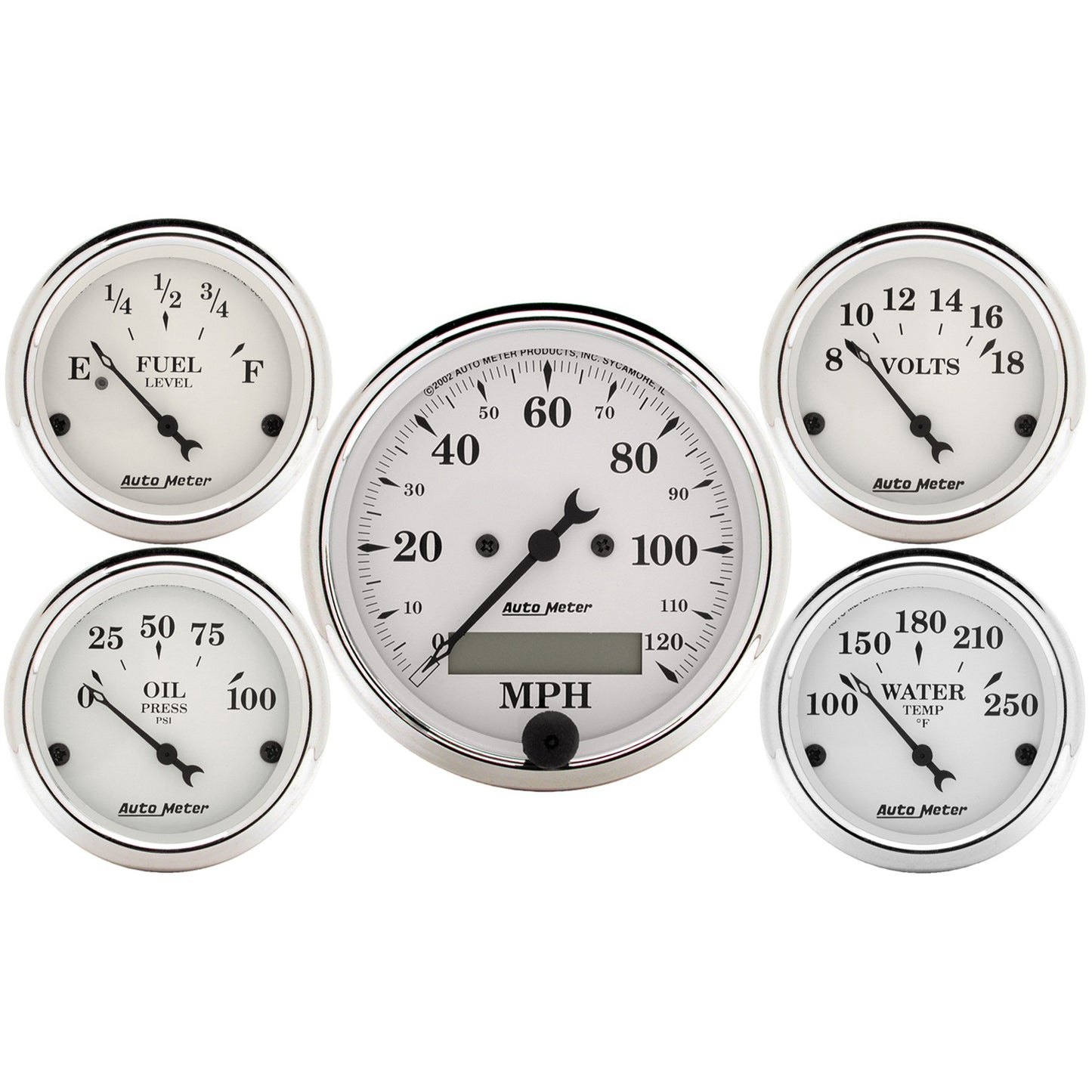 5 PC. GAUGE KIT 3-1/8 In. & 2-1/16 In. ELEC. SPEEDOMETER OLD TYME WHITE