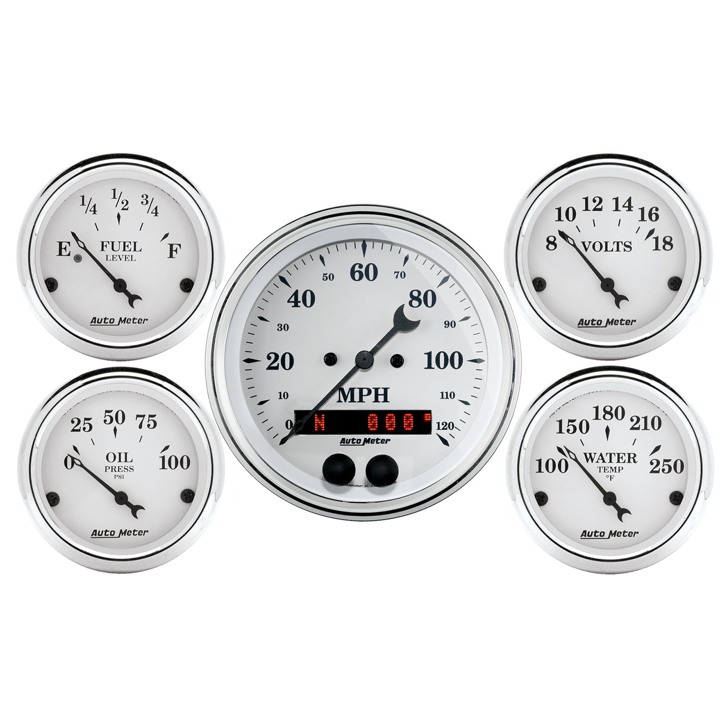 5 PC. GAUGE KIT 3-3/8 In. & 2-1/16 In. GPS SPEEDOMETER OLD TYME WHITE