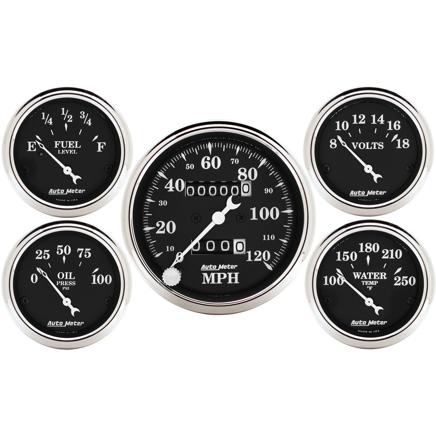 5 PC. GAUGE KIT 3-1/8 In. & 2-1/16 In. MECH. SPEEDOMETER OLD TYME BLACK