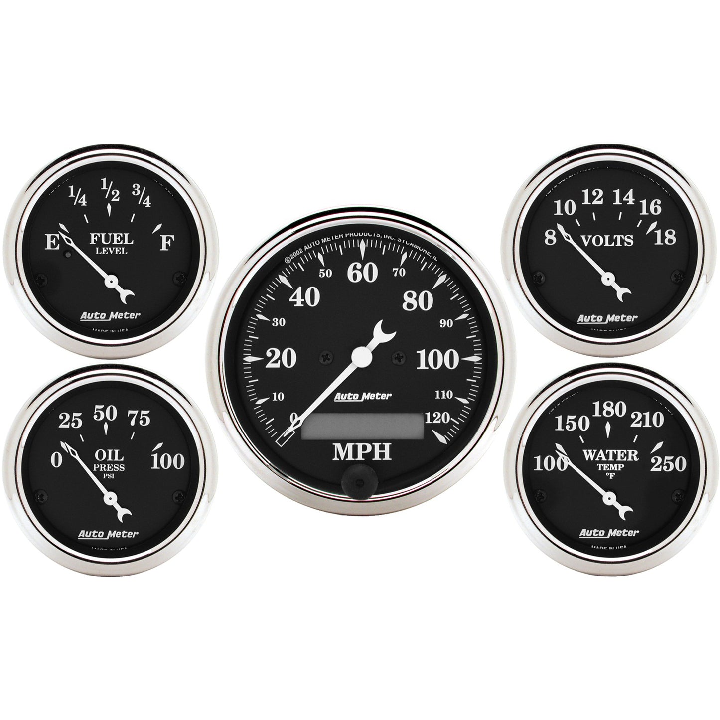 5 PC. GAUGE KIT 3-1/8 In. & 2-1/16 In. ELEC. SPEEDOMETER OLD TYME BLACK