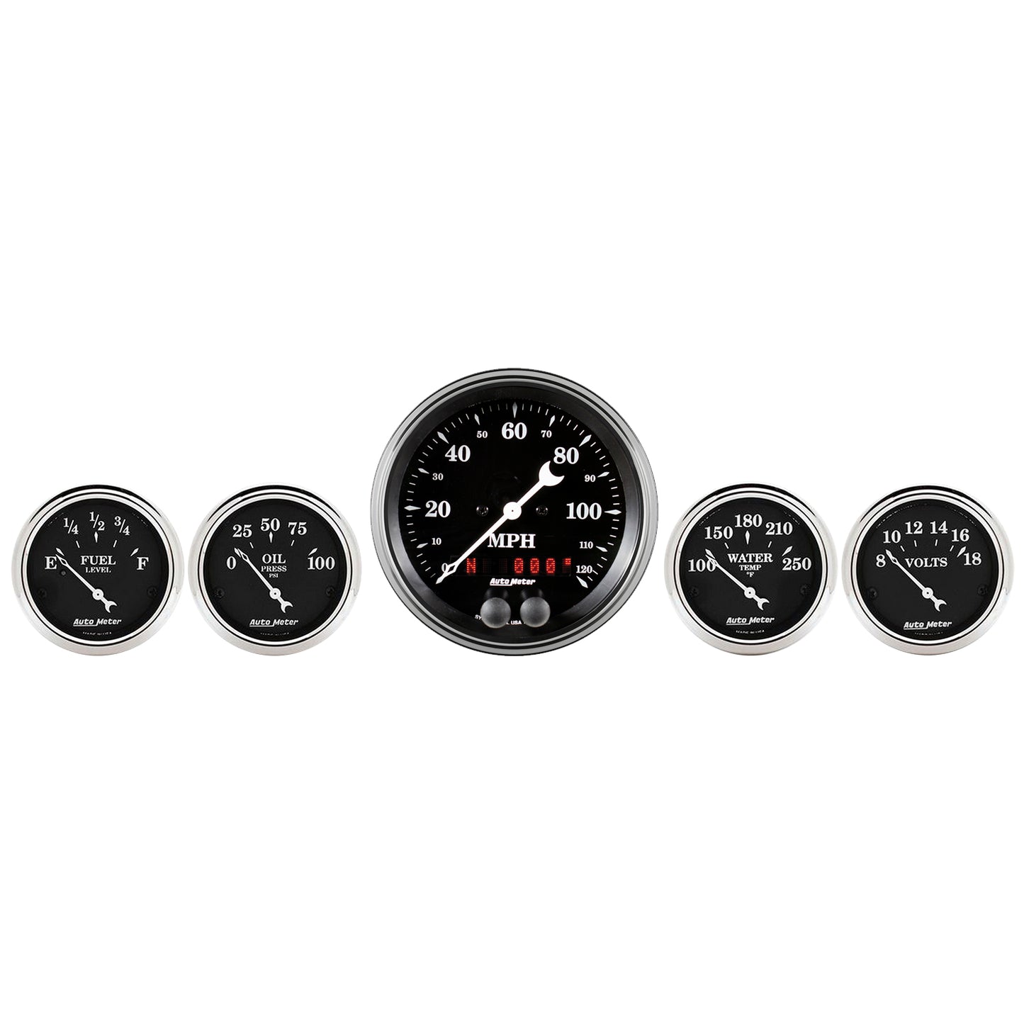 5 PC. GAUGE KIT 3-3/8 In. & 2-1/16 In. GPS SPEEDOMETER OLD TYME BLACK