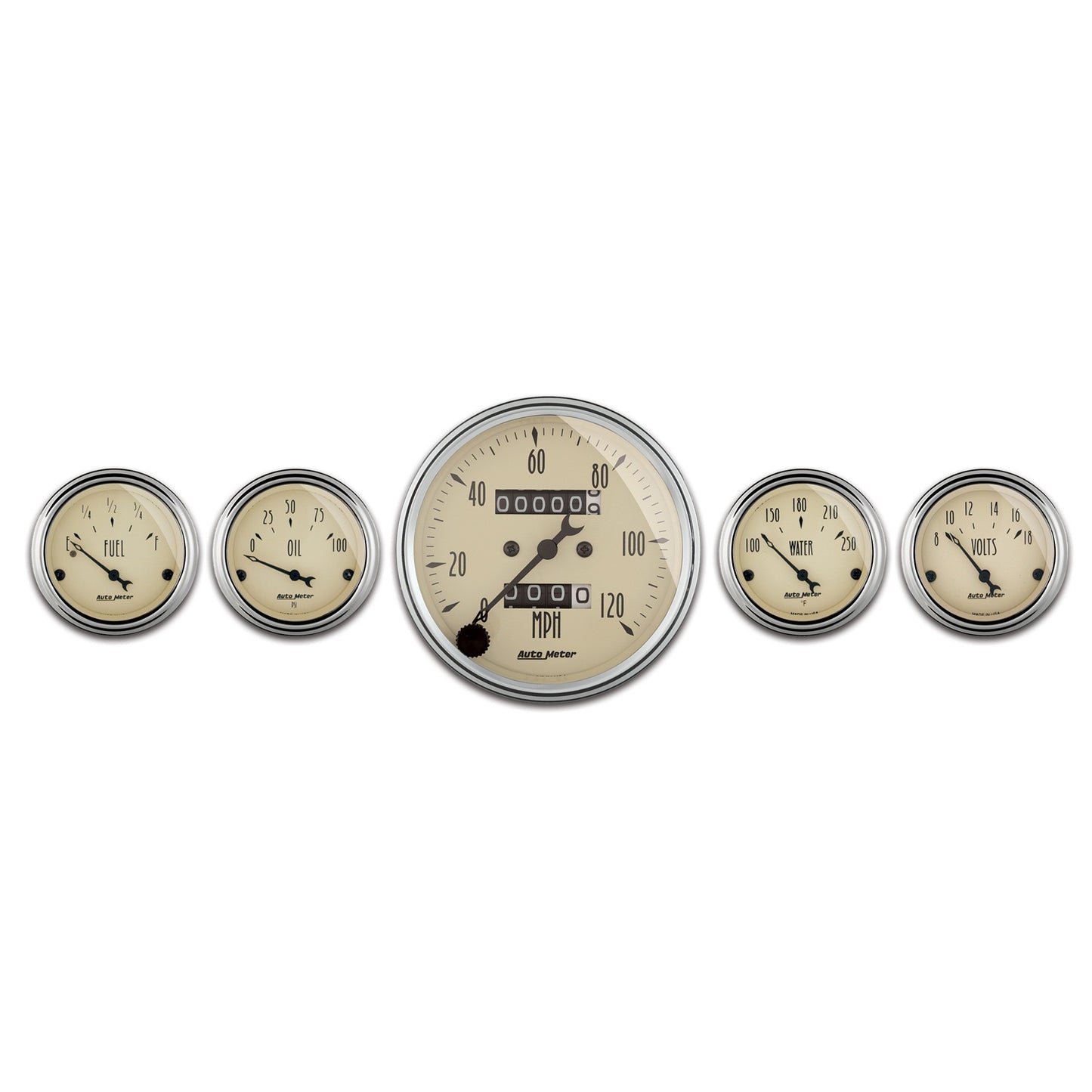 5 PC. GAUGE KIT 3-1/8 In. & 2-1/16 In. MECH. SPEEDOMETER ANTIQUE BEIGE