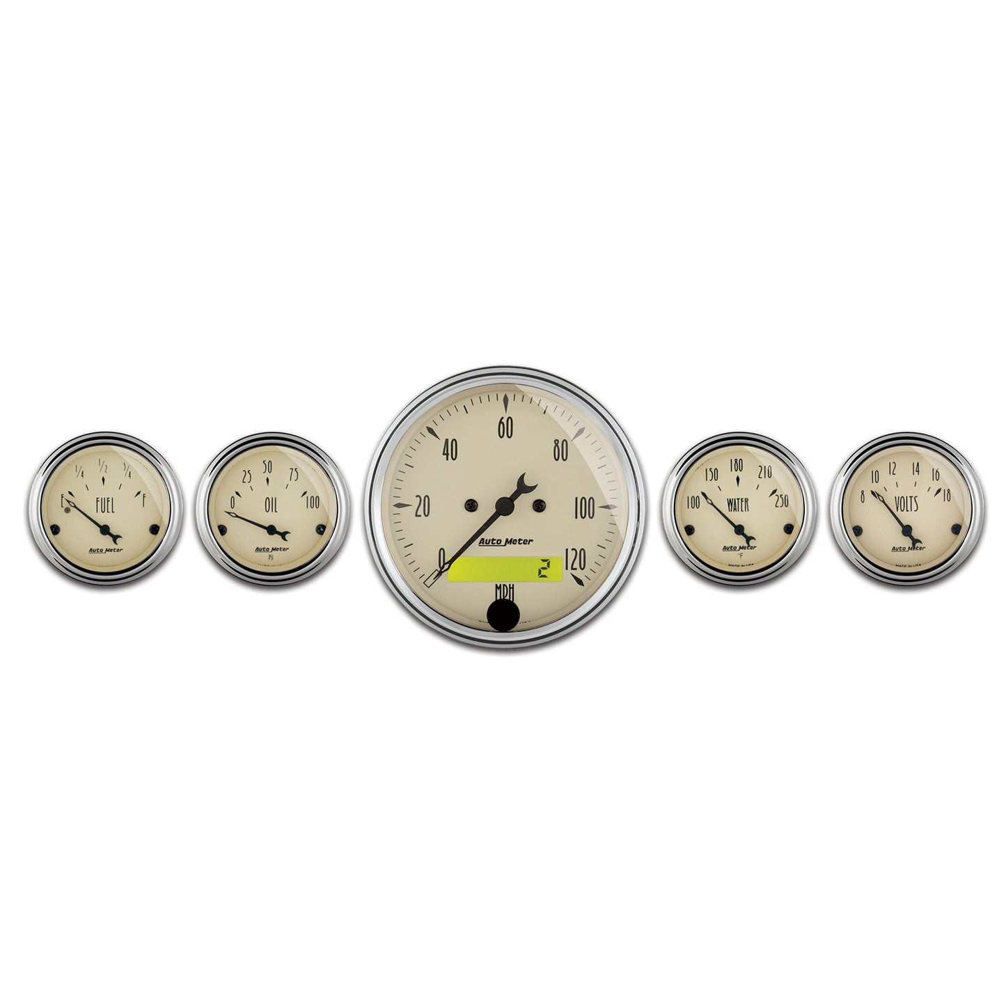 5 PC. GAUGE KIT 3-1/8 In. & 2-1/16 In. ELEC. SPEEDOMETER ANTIQUE BEIGE