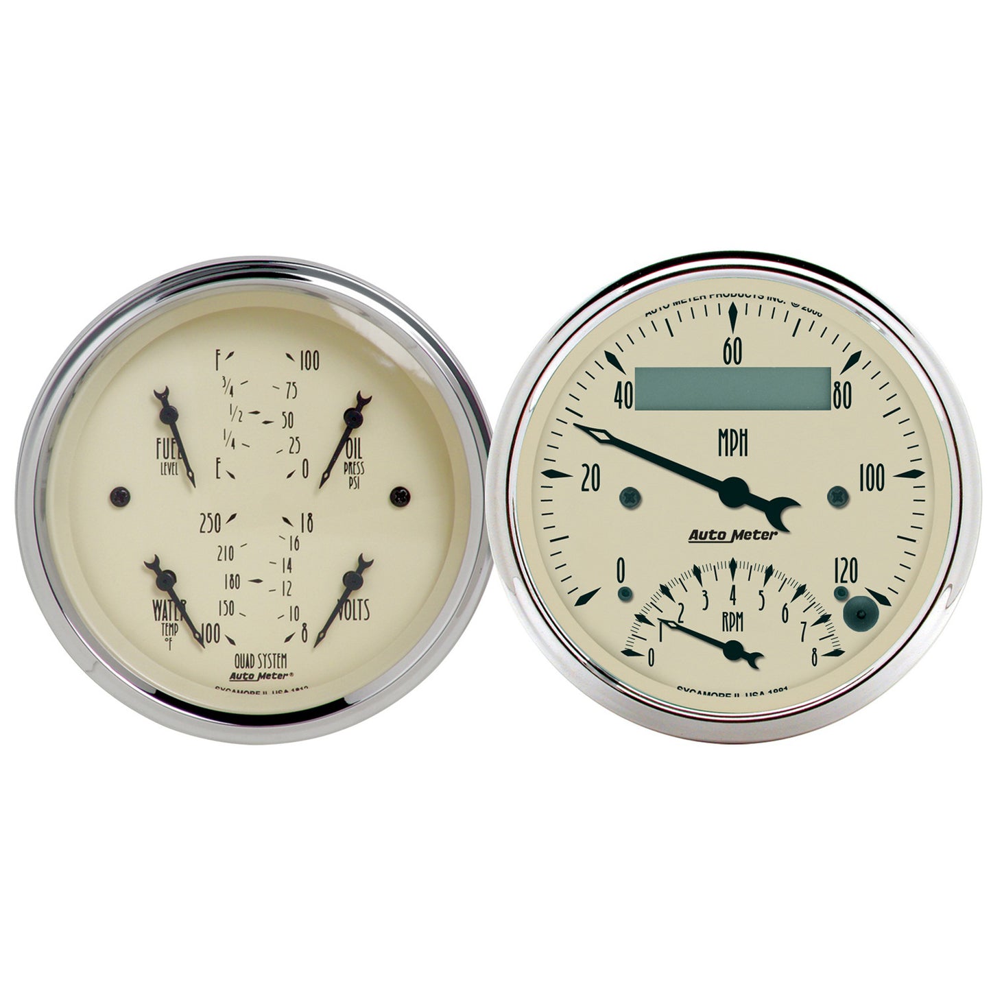 2 PC. GAUGE KIT 3-3/8 In. QUAD & TACH/SPEEDO 240-33 O ANTIQUE BEIGE
