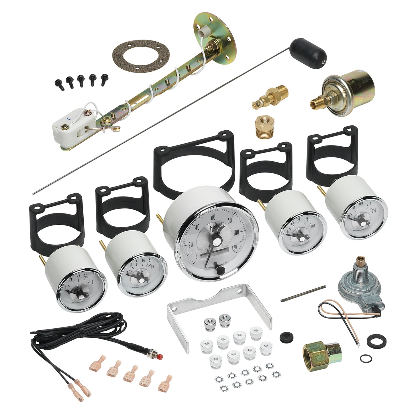 5 PC. GAUGE KIT 3-3/8 In. & 2-1/16 In. ELEC. SPEEDO W/ LCD ODO PRESTIGE PEARL