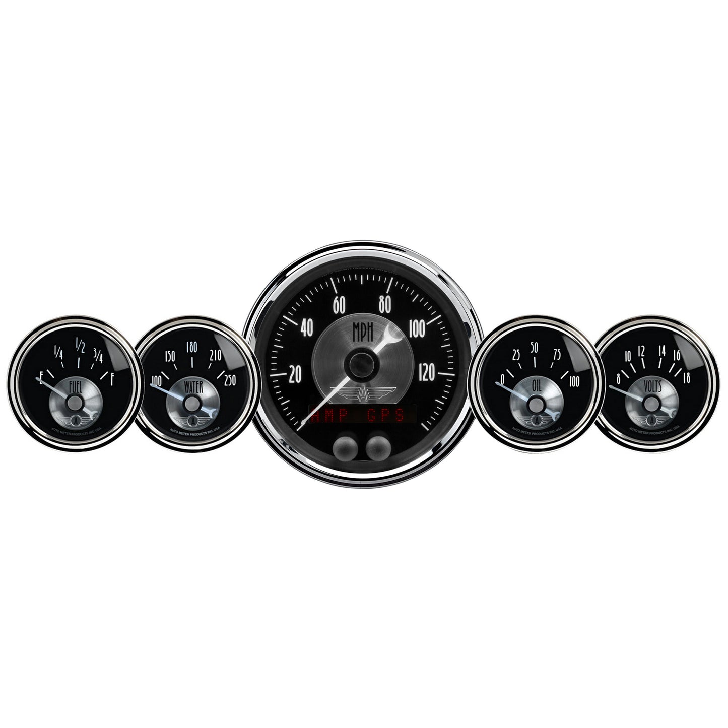 5 PC. GAUGE KIT 3-3/8 In. & 2-1/16 In. GPS SPEEDO W/LCD ODO PRESTIGE BLACK DIAMOND