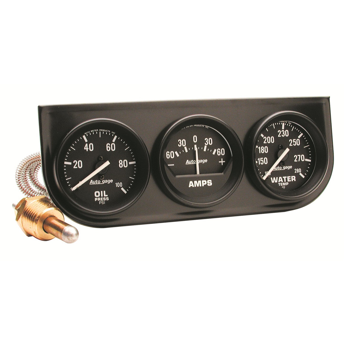 GAUGE CONSOLE OILP/WTMP/AMP 2-1/16 In. 100 PSI/280 Fahrenheit/60A BLK DIAL BLK BZL AUTOGAGE