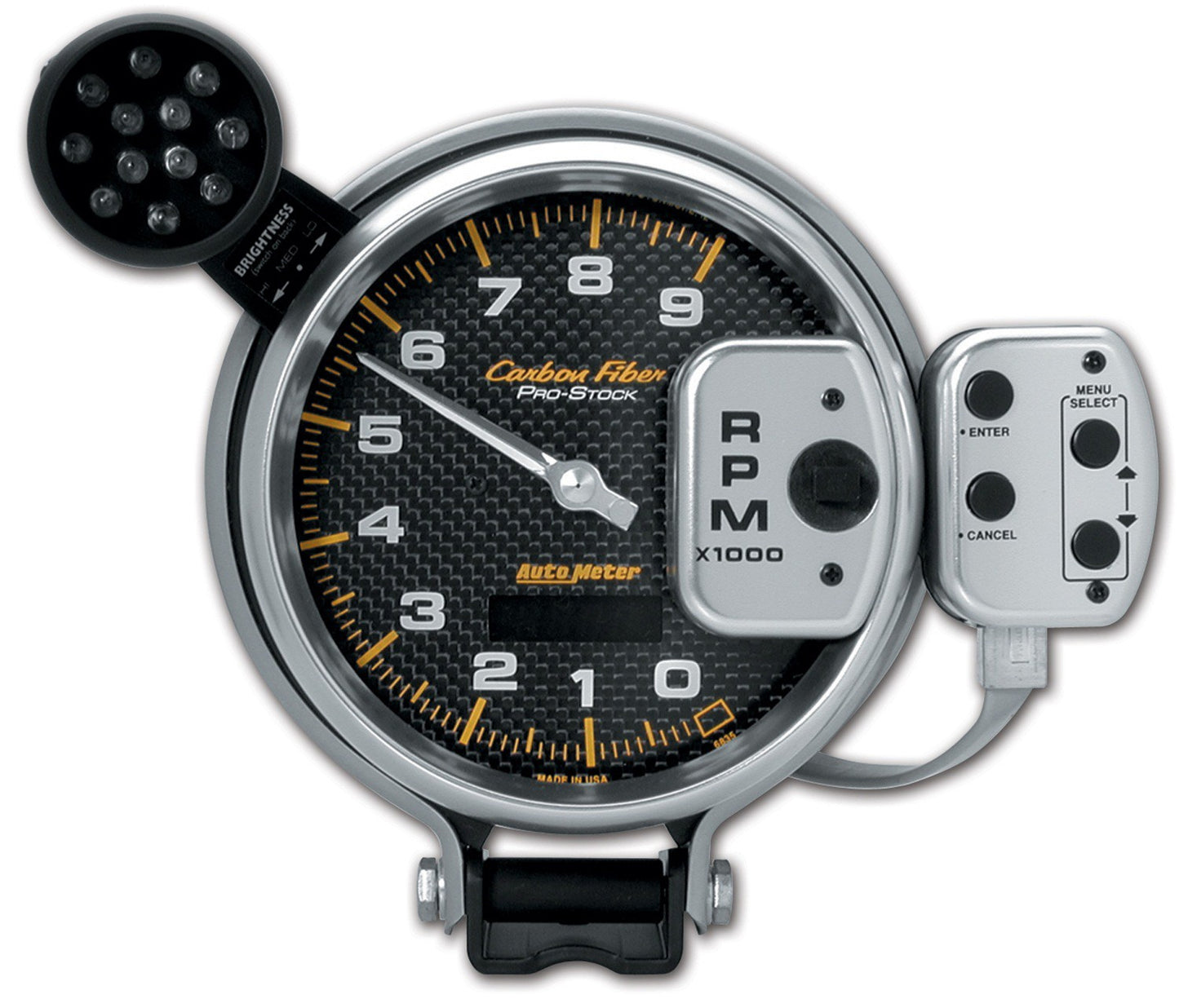 5 In. TACHOMETER 0-9000 RPM PRO-STOCK PEDESTAL W/ SUPER LITE & PEAK MEM CARBON FIBER