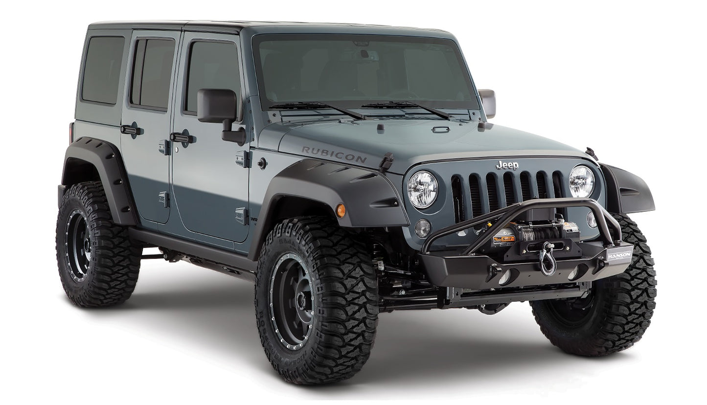 Bushwacker 10080-02 Black Pocket/Rivet Style Smooth Finish Rear Fender Flares For 2007-2018 Jeep Wrangler JK Unlimited 4-Door