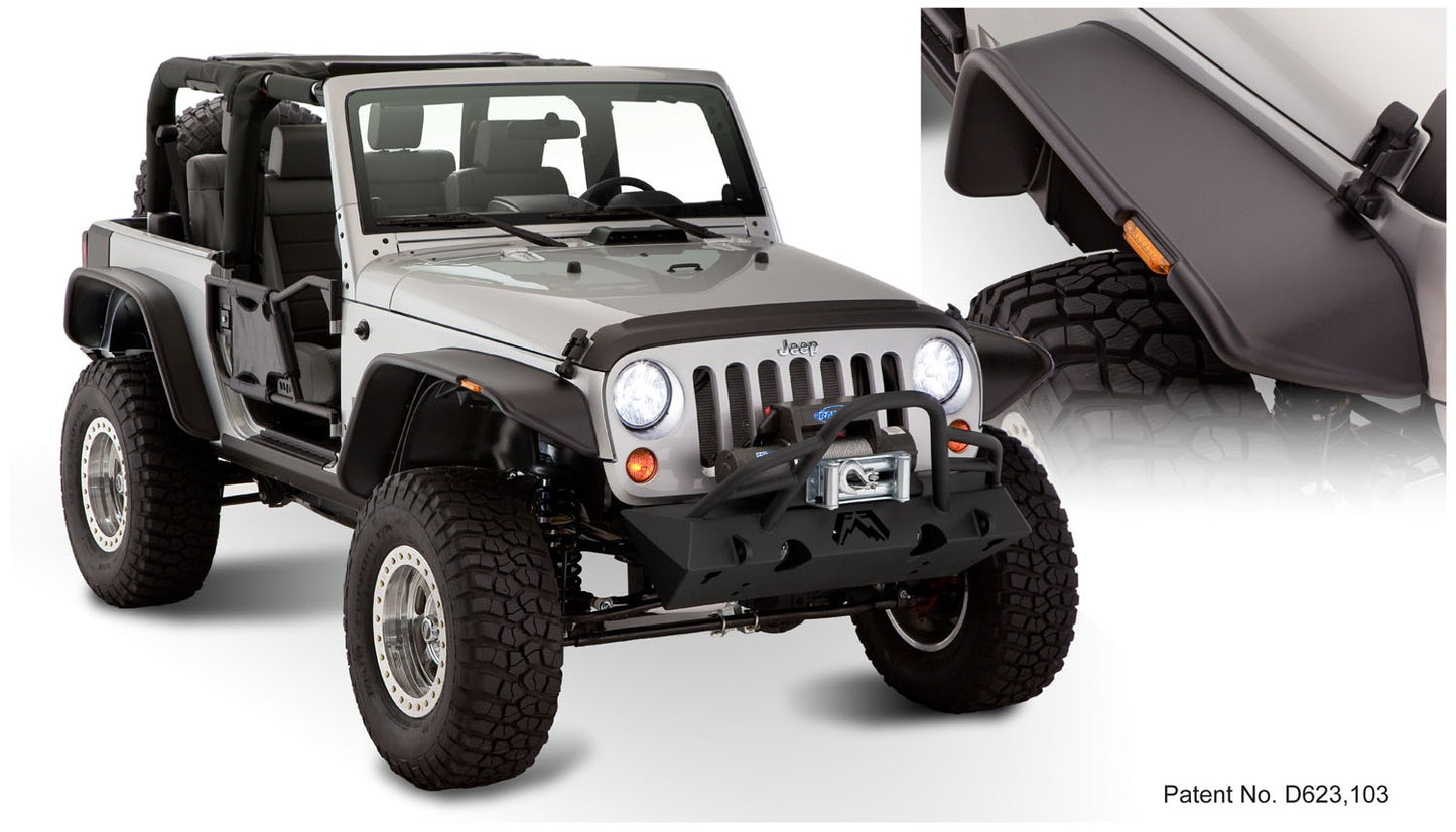 Bushwacker 10919-07 Black Jeep Flat Style Textured Finish 4-Piece Fender Flare Set For 2007-2018 Jeep Wrangler JK 2-Door