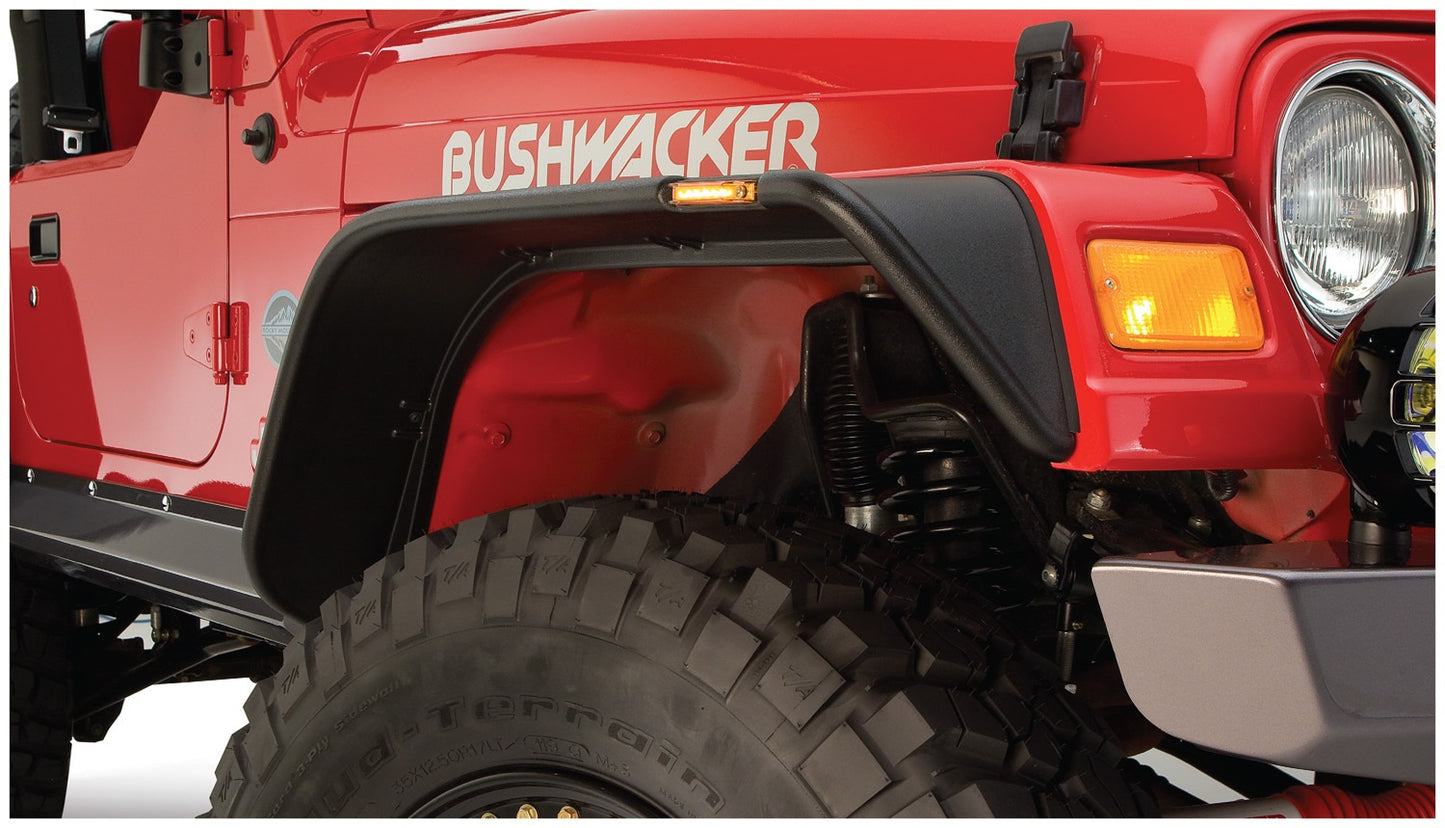 Bushwacker 10920-07 Black Jeep Flat Style Textured Finish 4-Piece Fender Flare Set For 1997-2006 Jeep Wrangler TJ