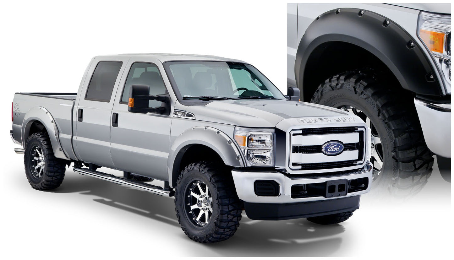 Bushwacker 20931-02 Black Pocket/Rivet Style Smooth Finish 4-Piece Fender Flare Set For 2011-2016 Ford F-250/F-350 Super Duty
