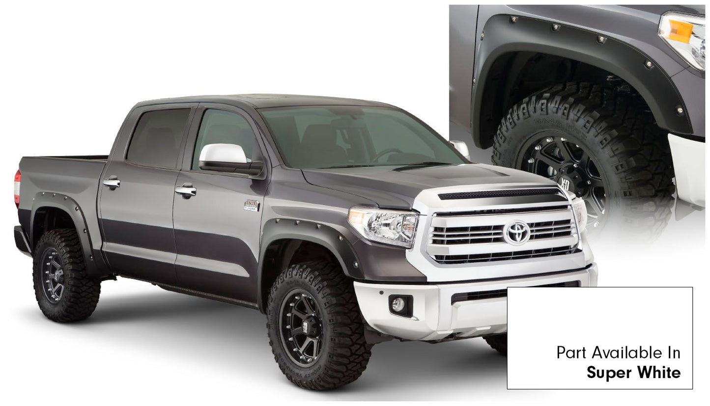 Bushwacker 30918-13 Pocket/Rivet Style Color Matched Super White 4-Piece Fender Flare Set For 2017-2021 Toyota Tundra Must Remove Mudflaps