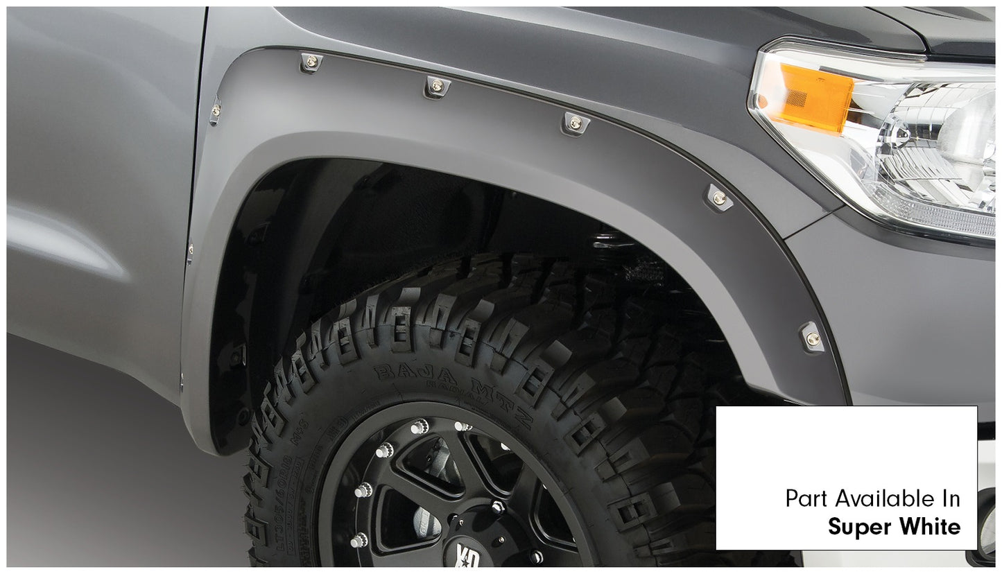 Bushwacker 30918-13 Pocket/Rivet Style Color Matched Super White 4-Piece Fender Flare Set For 2017-2021 Toyota Tundra Must Remove Mudflaps
