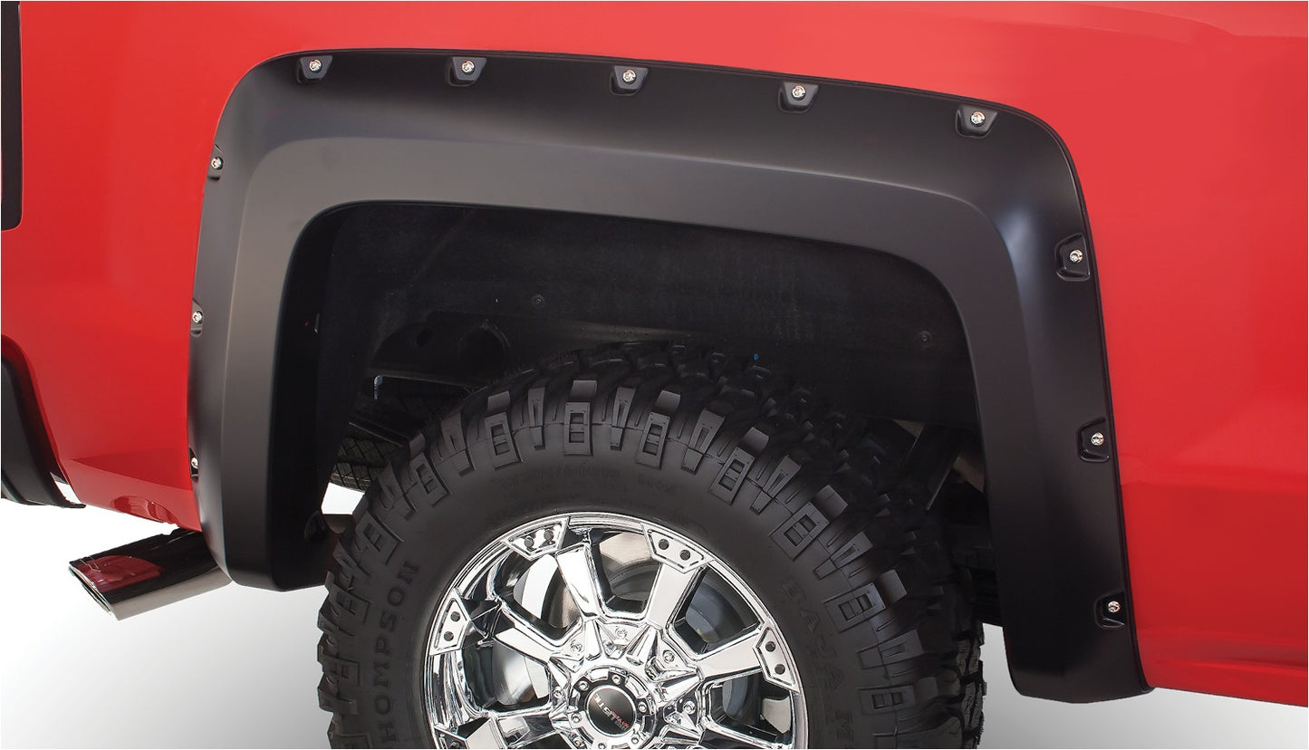 Bushwacker 40948-02 Black Pocket/Rivet Style Smooth Finish 4-Piece Fender Flare Set For 2003-2006 Chevrolet Avalanche W/o Body Cladding