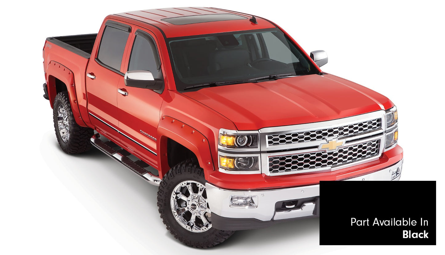 Bushwacker 40959-34 Pocket/Rivet Style Color Matched Black 4-Piece Fender Flare Set For 2016-2018 Silverado 1500; Fits 69.3 In. Bed
