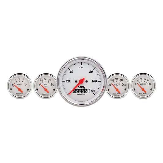 5 PC. GAUGE KIT 3-3/8 In. & 2-1/16 In.  ELEC. SPEEDOMETER ARCTIC WHITE