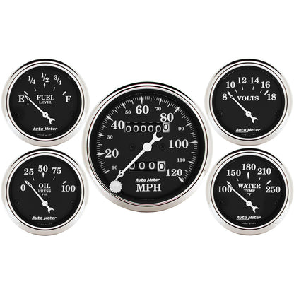 5 PC. GAUGE KIT 3-1/8 In. & 2-1/16 In.  MECH. SPEEDOMETER OLD TYME BLACK