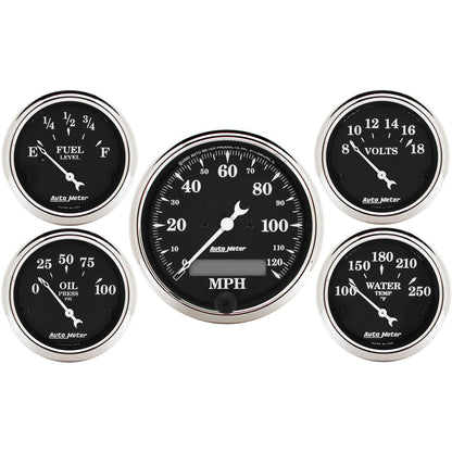 5 PC. GAUGE KIT 3-1/8 In. & 2-1/16 In.  ELEC. SPEEDOMETER OLD TYME BLACK