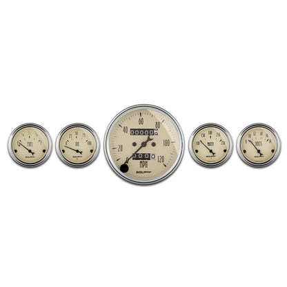 5 PC. GAUGE KIT 3-1/8 In. & 2-1/16 In.  MECH. SPEEDOMETER ANTIQUE BEIGE