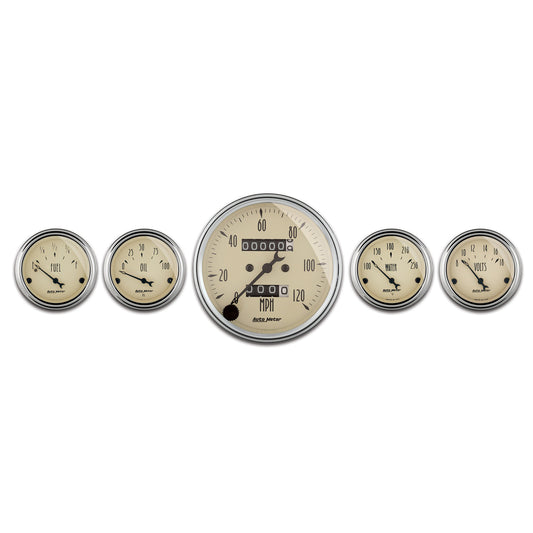 5 PC. GAUGE KIT 3-1/8 In. & 2-1/16 In.  MECH. SPEEDOMETER ANTIQUE BEIGE