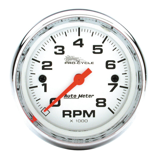 2-5/8 In. TACHOMETER 0-8000 RPM WHITE PRO-CYCLE