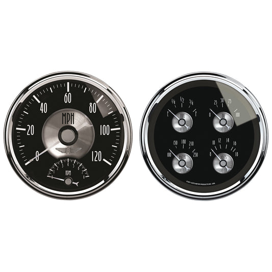 2 PC. GAUGE KIT 5 In. QUAD & TACH/SPEEDO 240-33 O PRESTIGE BLK. DIAMOND
