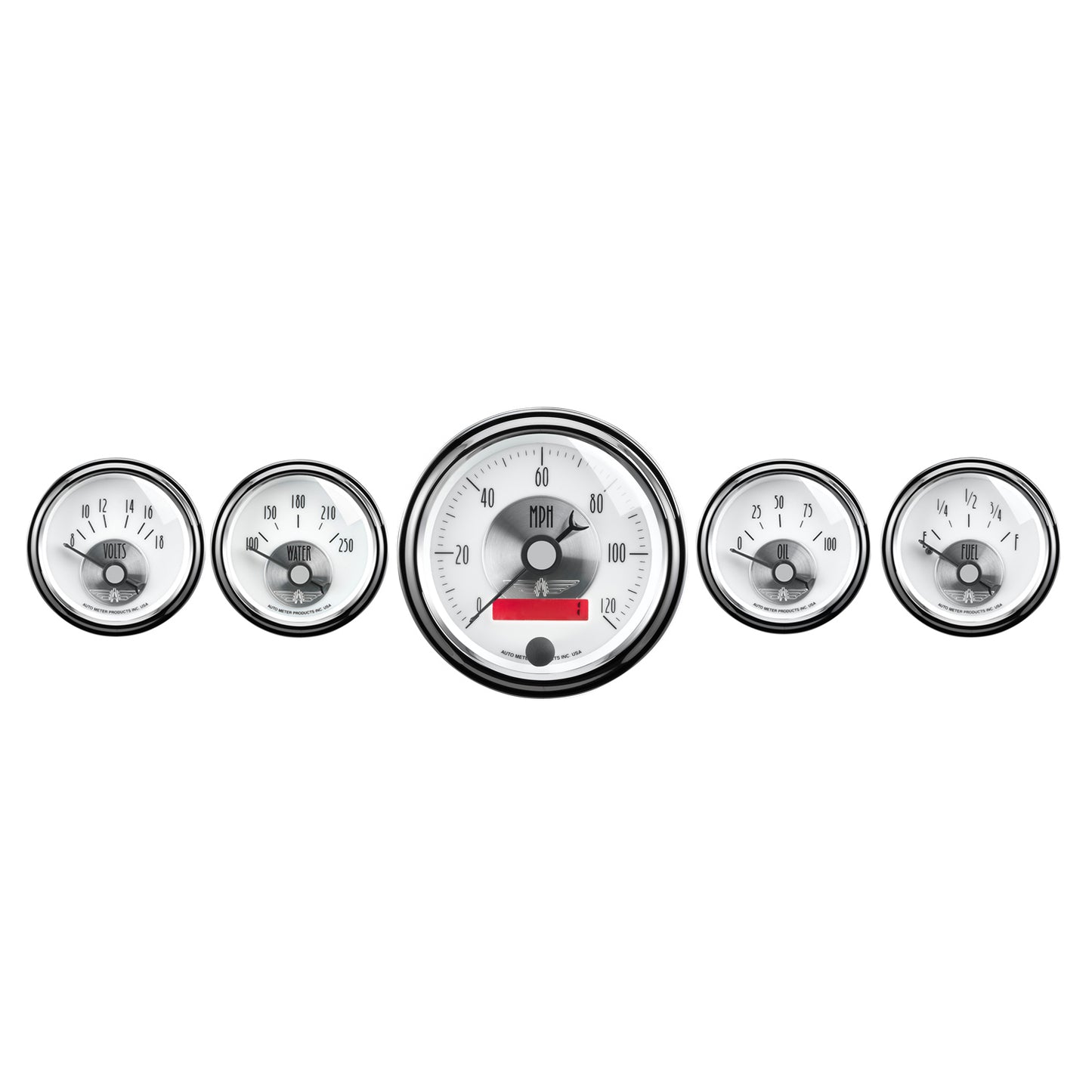 5 PC. GAUGE KIT 3-3/8 In. & 2-1/16 In.  ELEC. SPEEDO W/ LCD ODO PRESTIGE PEARL