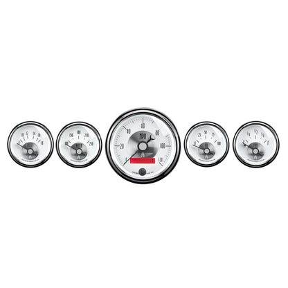 5 PC. GAUGE KIT 3-3/8 In. & 2-1/16 In.  ELEC. SPEEDO W/ LCD ODO PRESTIGE PEARL