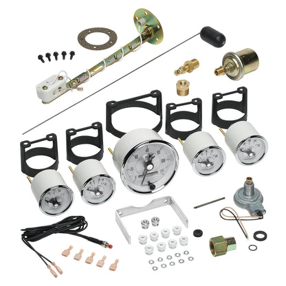 5 PC. GAUGE KIT 3-3/8 In. & 2-1/16 In.  ELEC. SPEEDO W/ LCD ODO PRESTIGE PEARL