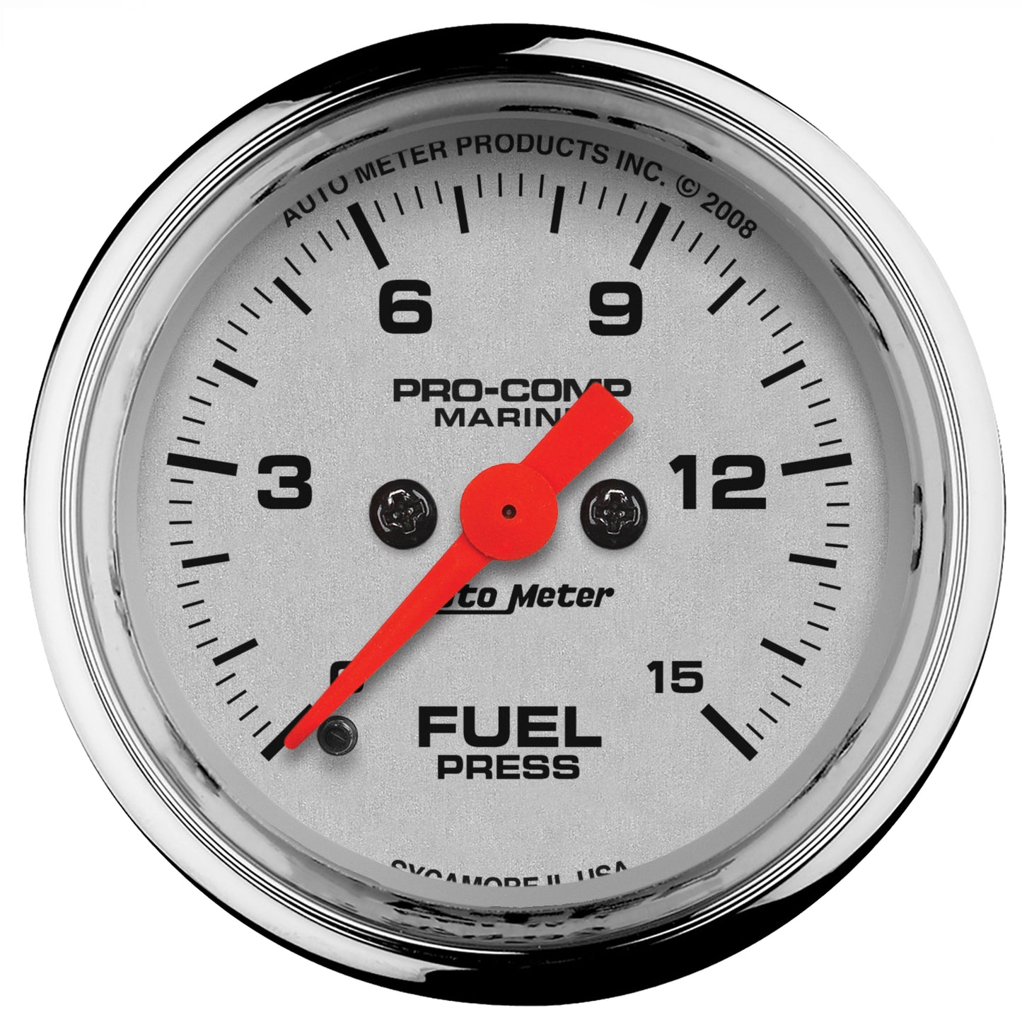 2-1/16 In. FUEL PRESSURE 0-15 PSI MARINE CHROME ULTRA-LITE