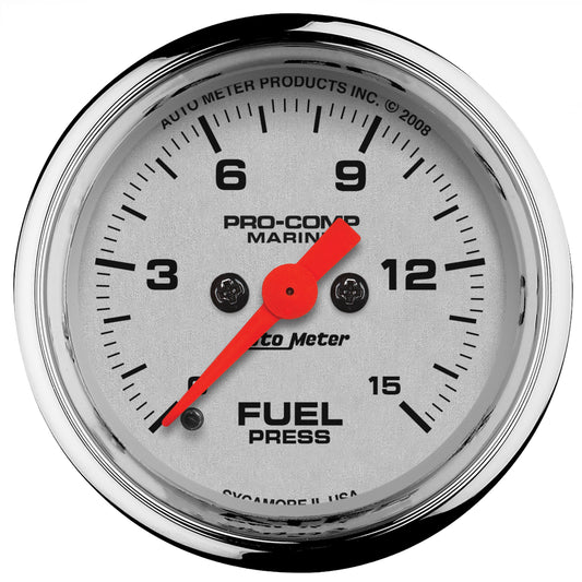 2-1/16 In. FUEL PRESSURE 0-15 PSI MARINE CHROME ULTRA-LITE