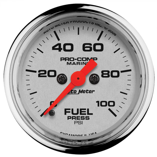 2-1/16 In. FUEL PRESSURE 0-100 PSI MARINE CHROME ULTRA-LITE