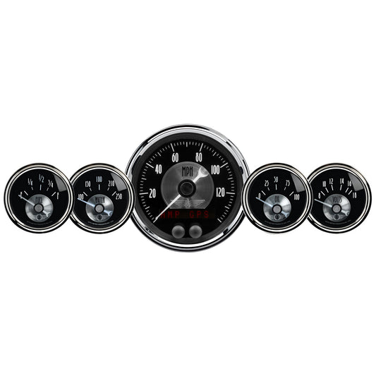 5 PC. GAUGE KIT 3-3/8 In. & 2-1/16 In.  GPS SPEEDO W/LCD ODO PRESTIGE BLACK DIAMOND