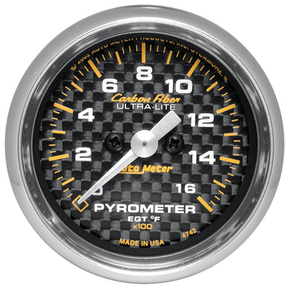 2-1/16 In. PYROMETER 0-1600 Fahrenheit CARBON FIBER