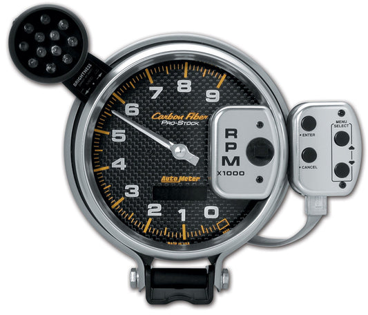 5 In. TACHOMETER 0-9000 RPM PRO-STOCK PEDESTAL W/ SUPER LITE & PEAK MEM CARBON FIBER