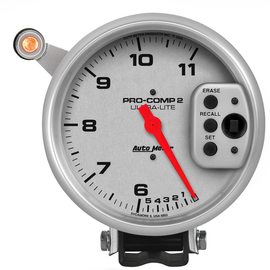 5 In. TACHOMETER 0-11000 RPM PEDESTAL W/ QUICK LITE DUAL RANGE W/PEAK MEMORY ULTRA-LITE
