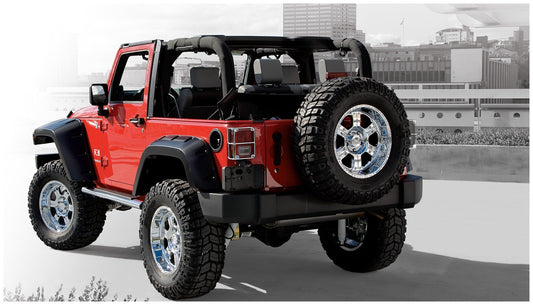 Bushwacker 10046-02 Black Max Coverage Pocket/Rivet Style Smooth Finish Rear Fender Flares With Extended Coverage For 2007-2018 Jeep Wrangler JK 2-Door