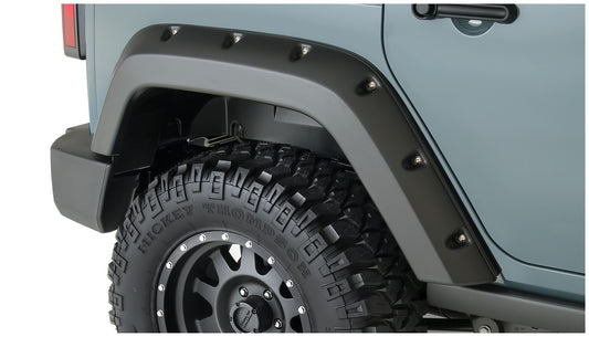 Bushwacker 10080-02 Black Pocket/Rivet Style Smooth Finish Rear Fender Flares For 2007-2018 Jeep Wrangler JK Unlimited 4-Door