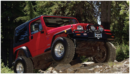 Bushwacker 10908-07 Black Pocket/Rivet Style Textured Finish 4-Piece Fender Flare Set For 1997-2006 Jeep Wrangler TJ
