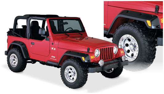 Bushwacker 10917-07 Black Pocket/Rivet Style Textured Finish 4-Piece Fender Flare Set For 1997-2006 Jeep Wrangler TJ